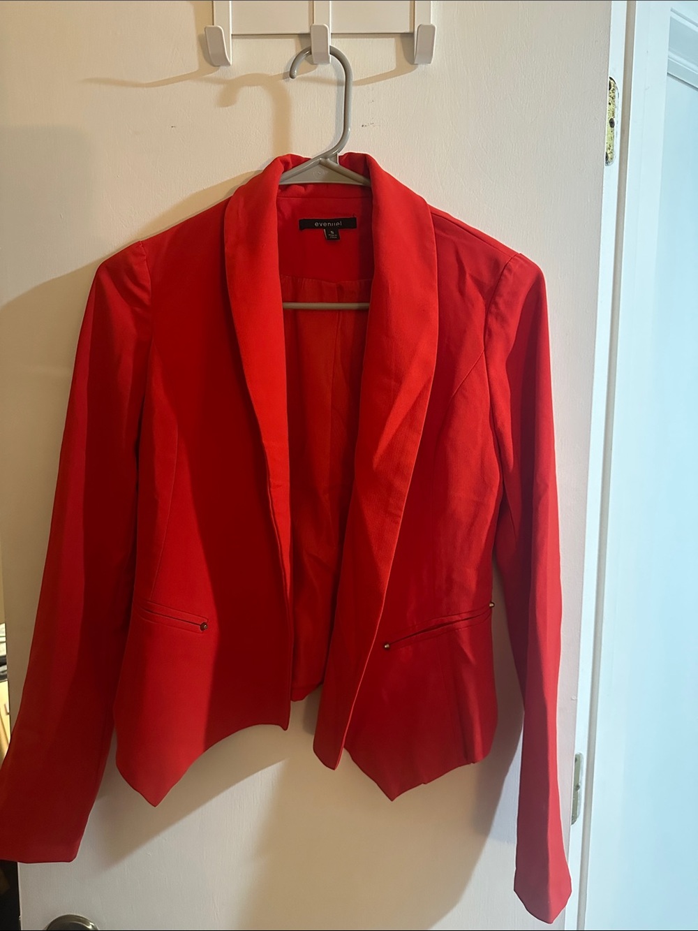 Red Open-Front Shawl Collar Blazer